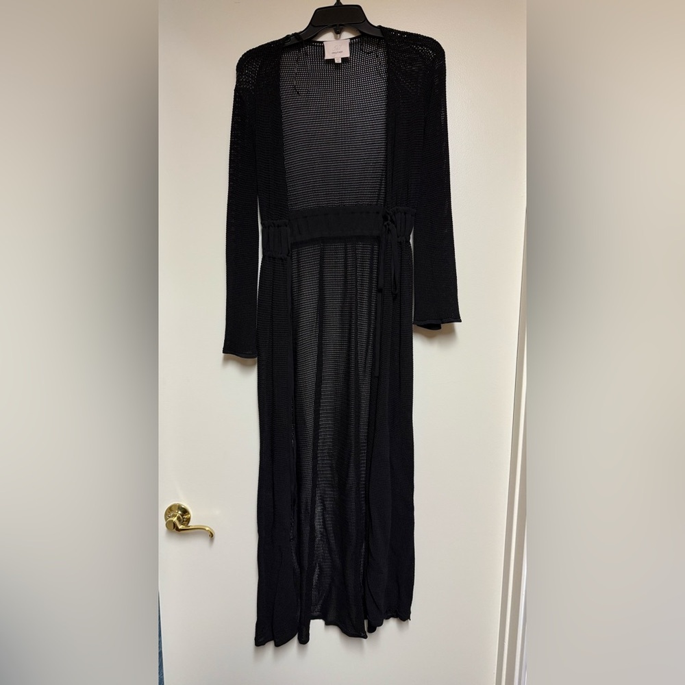 Cinq à Sept Black Long Sleeve Knit Maxi Beach Cover Up